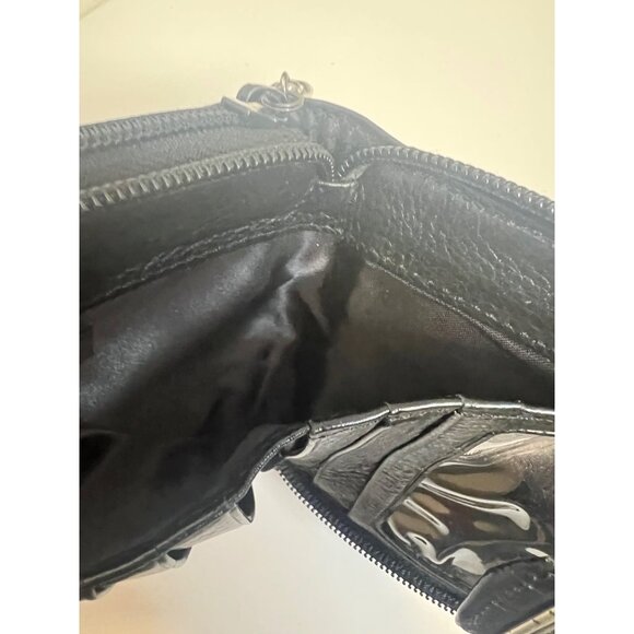 Brighton Black Leather Compact Wallet W/ Croc-Embossed Clasp & Zippered Pockets - Picture 7 of 7